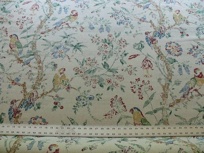 Schumacher Bird & Tree Of Life Resist Print Green Red On Natural