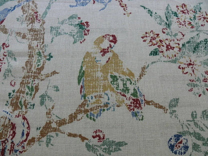 Schumacher Bird & Tree Of Life Resist Print Green Red On Natural