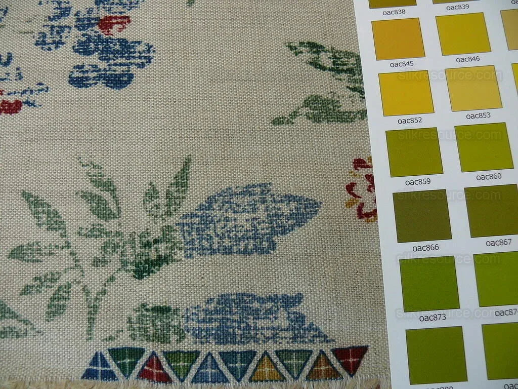 Schumacher Bird & Tree Of Life Resist Print Green Red On Natural