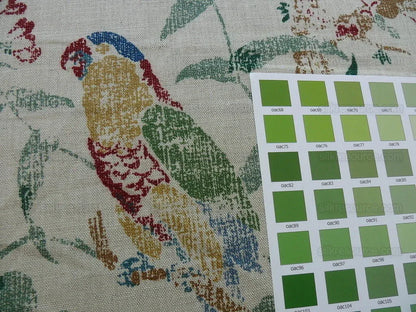 Schumacher Bird & Tree Of Life Resist Print Green Red On Natural