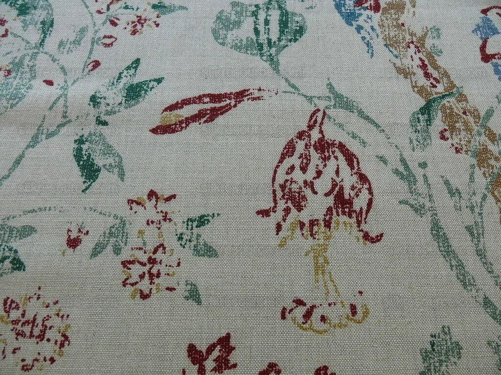 Schumacher Bird & Tree Of Life Resist Print Green Red On Natural