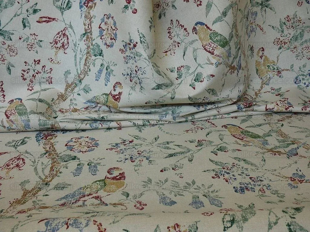 Schumacher Bird & Tree Of Life Resist Print Green Red On Natural