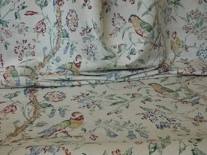 Schumacher Bird & Tree Of Life Resist Print Green Red On Natural