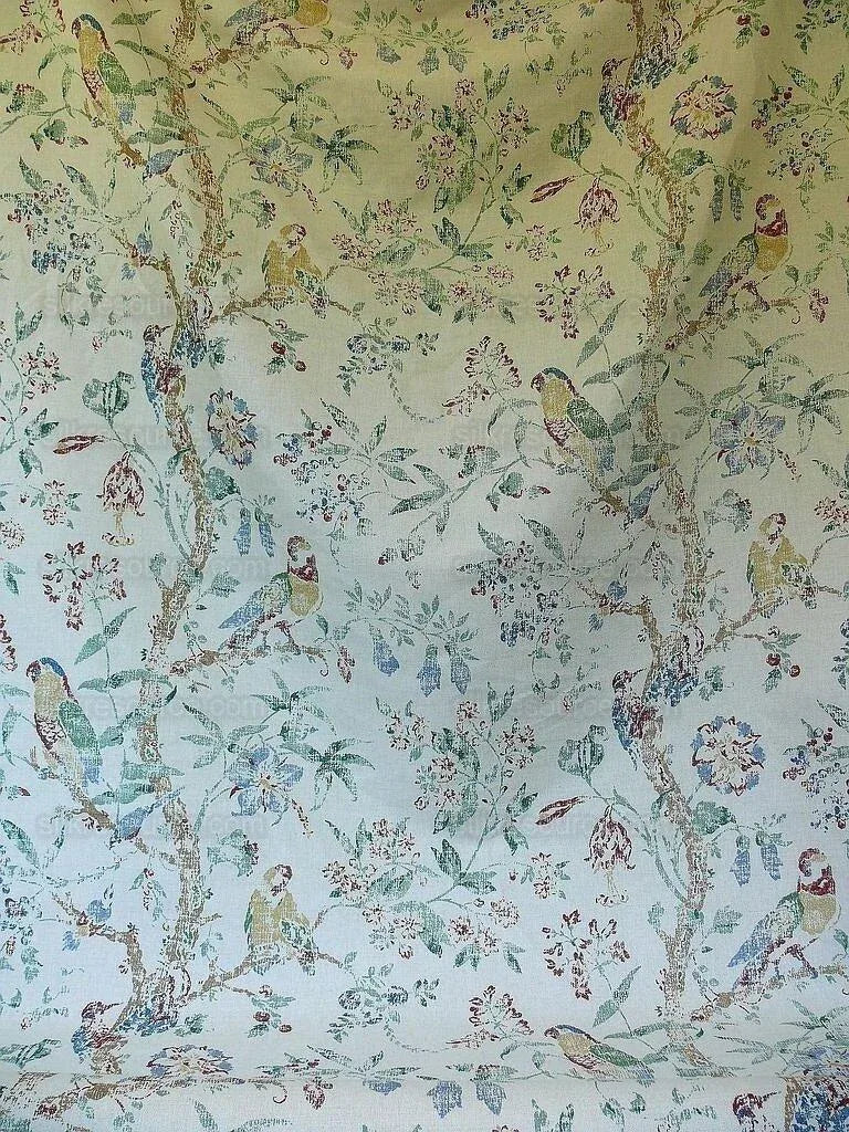 Schumacher Bird & Tree Of Life Resist Print Green Red On Natural