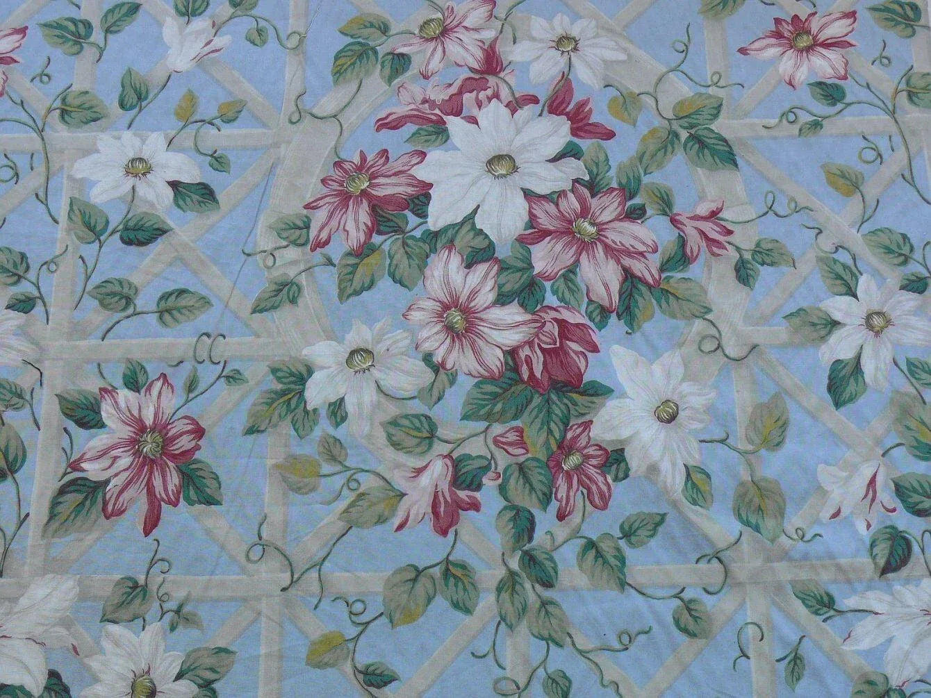 7Y RALPH LAUREN CLIMBING FLOWER ON LATTICE BLUE PRINTED COTTON