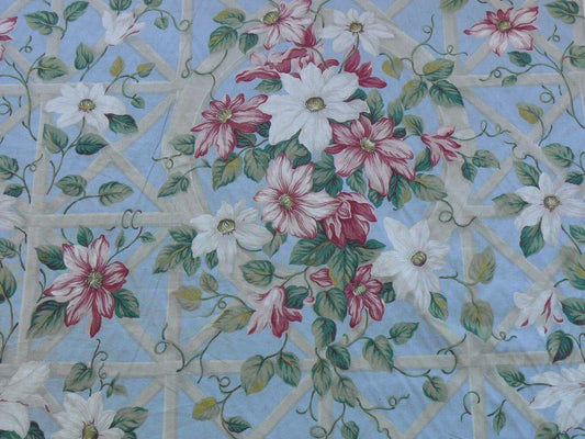 7Y RALPH LAUREN CLIMBING FLOWER ON LATTICE BLUE PRINTED COTTON