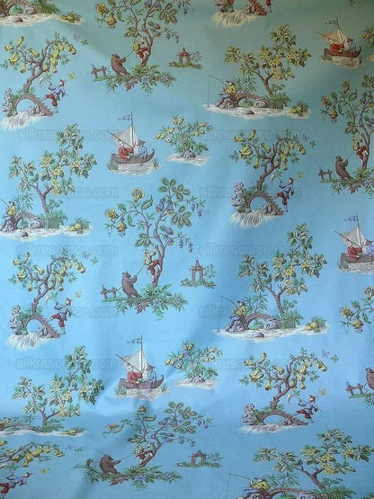 Scalamandre Taipei Chinioserie Storied Cotton Print Multi On Tur