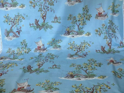 Scalamandre Taipei Chinioserie Storied Cotton Print Multi On Tur