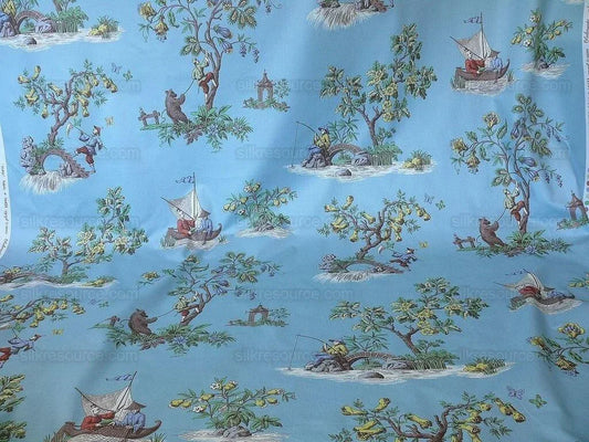 Scalamandre Taipei Chinioserie Storied Cotton Print Multi On Tur