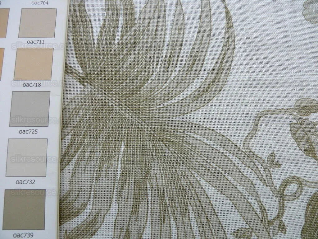 1.5y Scalamandre Tropical Toile Linen Gustavian Beige and White Butterfly Fern Palm Berry MSRP USD 215