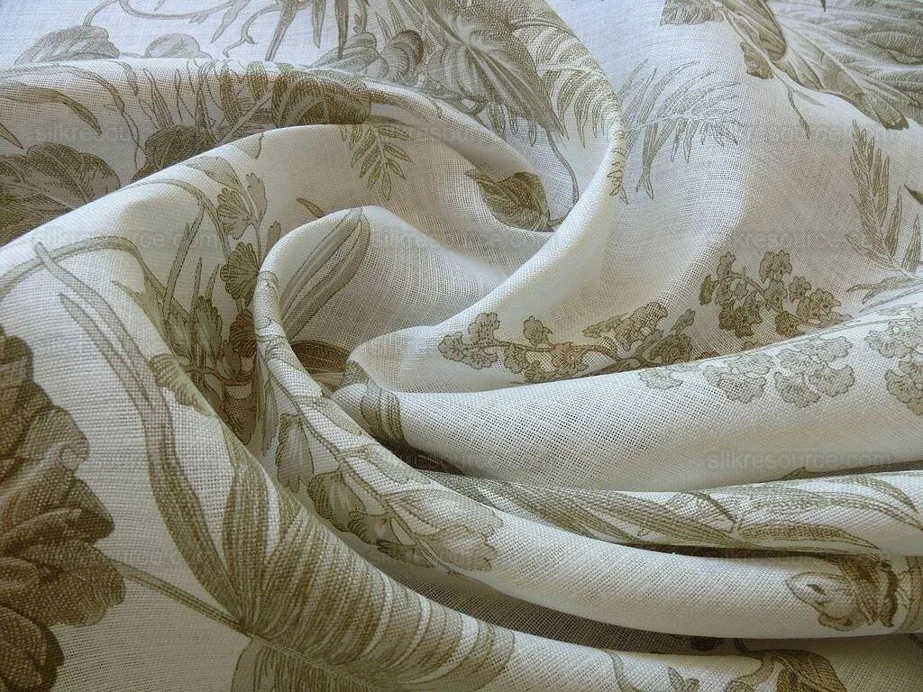 1.6y Scalamandre Tropical Toile Linen Gustavian Beige and White Butterfly Fern Palm Berry MSRP USD 215
