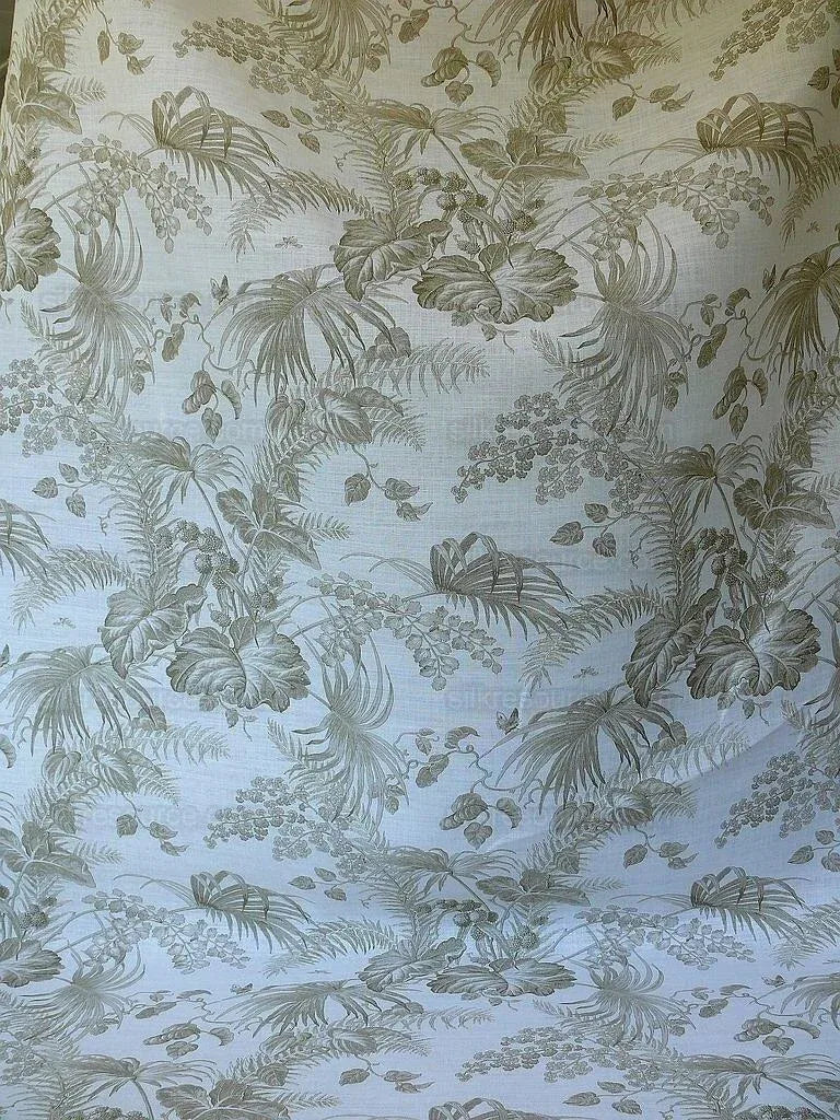 1.3y Scalamandre Tropical Toile Linen Gustavian Beige and White Butterfly Fern Palm Berry MSRP USD 215