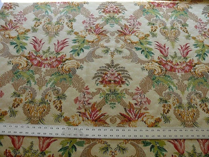 Scalamandre Duchessa Hand Printed Cotton Floral Print Coral and Plum on Putty