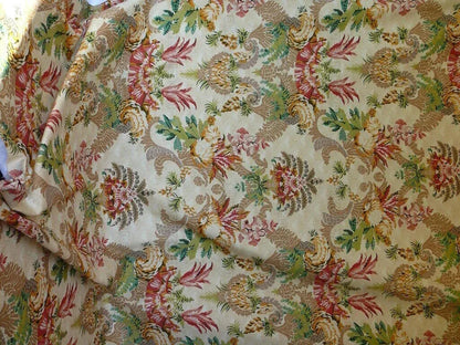 Scalamandre Duchessa Hand Printed Cotton Floral Print Coral and Plum on Putty