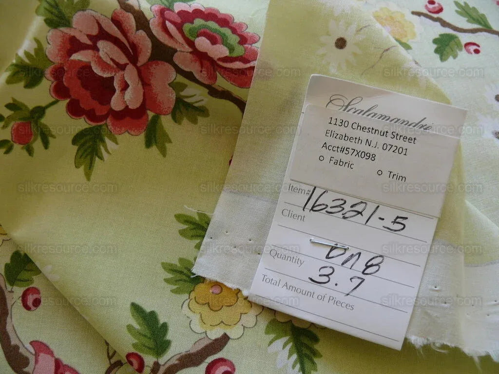 Scalamandre Floreale 100% Cotton Print Celery Green Chinoiserie Peach Tree MSRP USD 284/yard