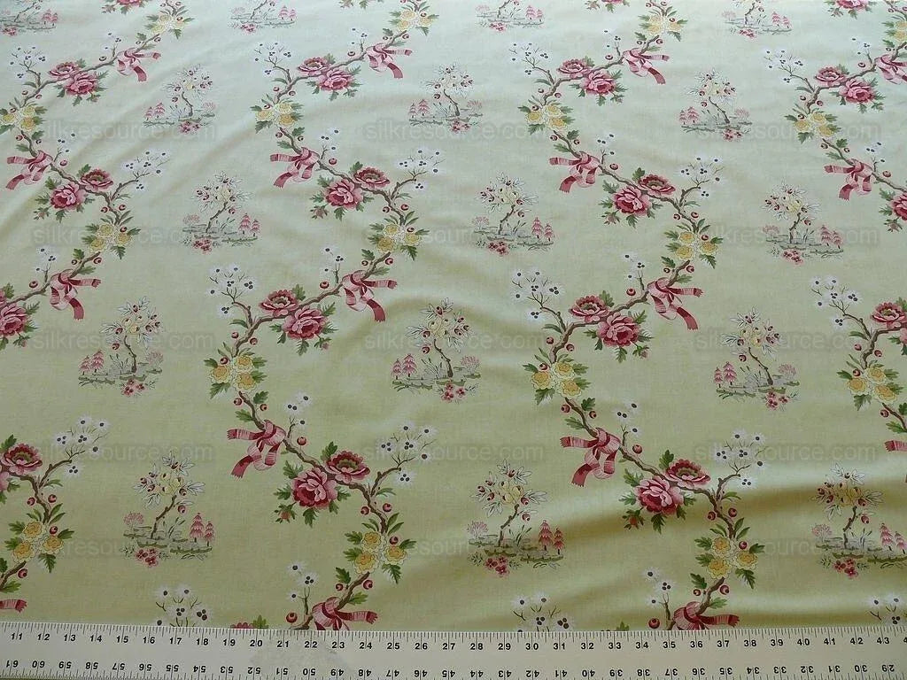 Scalamandre Floreale 100% Cotton Print Celery Green Chinoiserie Peach Tree MSRP USD 284/yard