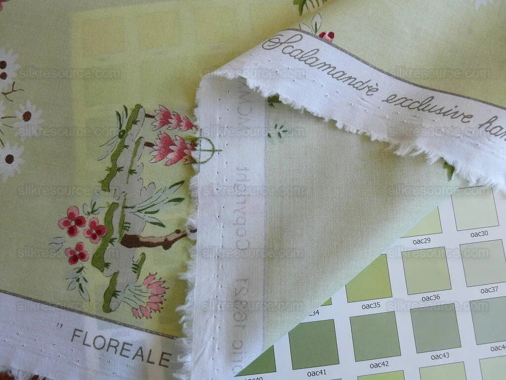 Scalamandre Floreale 100% Cotton Print Celery Green Chinoiserie Peach Tree MSRP USD 284/yard