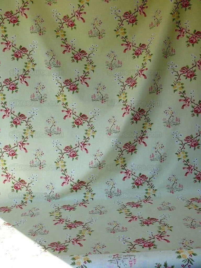 Scalamandre Floreale 100% Cotton Print Celery Green Chinoiserie Peach Tree MSRP USD 284/yard
