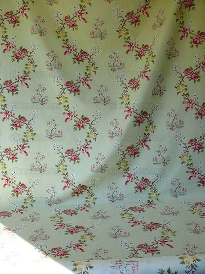 Scalamandre Floreale 100% Cotton Print Celery Green Chinoiserie Peach Tree MSRP USD 284/yard