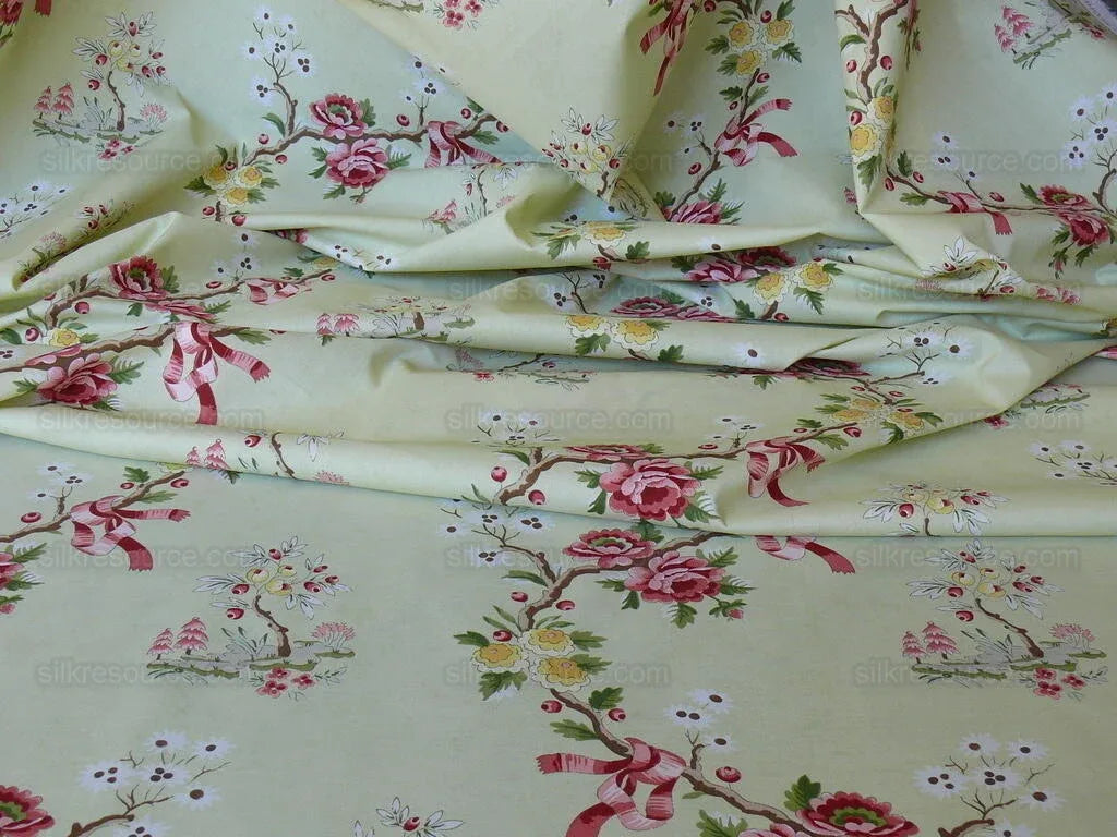 Scalamandre Floreale 100% Cotton Print Celery Green Chinoiserie Peach Tree MSRP USD 284/yard