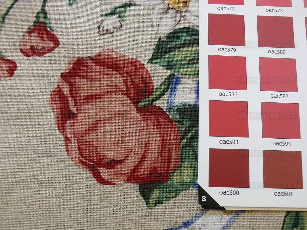 Scalamandre Lady's Fancy Print Rose Pink Green Bright Blue Purple Multi Rose Peony Tulip Hydrangea Raw Linen Heavy 16 Screens MSRP USD 216/y