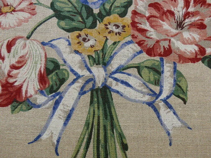 Scalamandre Lady's Fancy Print Rose Pink Green Bright Blue Purple Multi Rose Peony Tulip Hydrangea Raw Linen Heavy 16 Screens MSRP USD 216/y