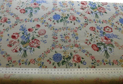 Scalamandre Lady's Fancy Print Rose Pink Green Bright Blue Purple Multi Rose Peony Tulip Hydrangea Raw Linen Heavy 16 Screens MSRP USD 216/y