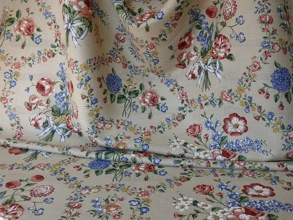 Scalamandre Lady's Fancy Print Rose Pink Green Bright Blue Purple Multi Rose Peony Tulip Hydrangea Raw Linen Heavy 16 Screens MSRP USD 216/y