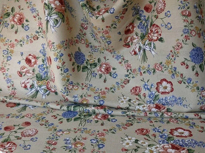 Scalamandre Lady's Fancy Print Rose Pink Green Bright Blue Purple Multi Rose Peony Tulip Hydrangea Raw Linen Heavy 16 Screens MSRP USD 216/y