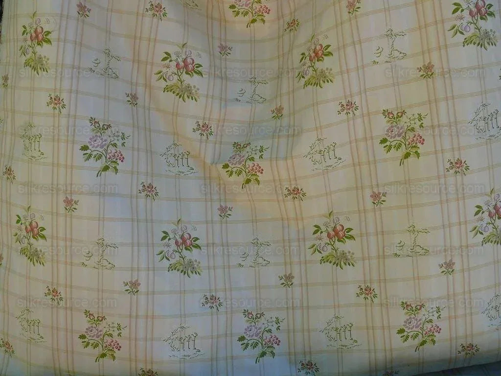Scalamandre Gripsholm Plaid Multi On Cream Silk Cotton Lampas Ms