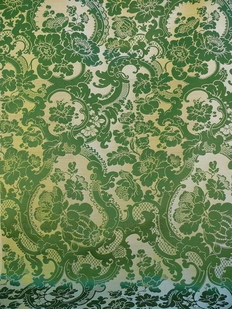 Scalamandre Davis Brocatelle Green & Gold Silk/linen Documentary