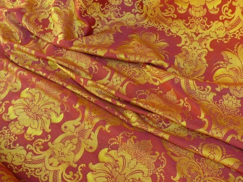 Scalamandre Brockenbrough Red &amp; Gold Damask Silk Wool Documentary Color