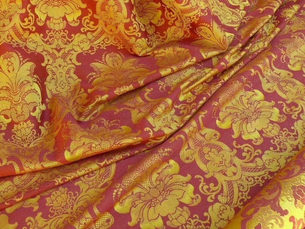 Scalamandre Brockenbrough Red &amp; Gold Damask Silk Wool Documentary Color