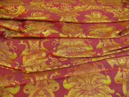 Scalamandre Brockenbrough Red &amp; Gold Damask Silk Wool Documentary Color