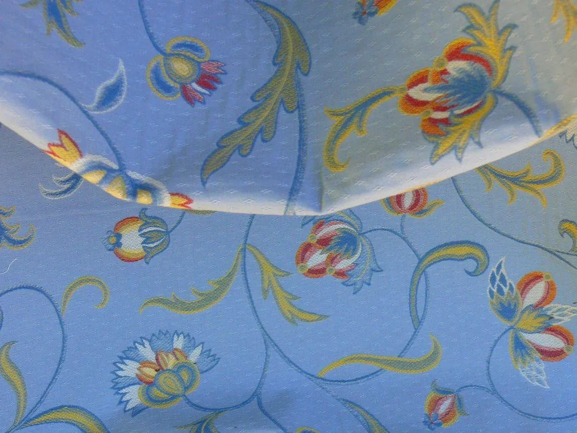 SCALAMANDRE GALLATEA BLUE LAMPAS CREWEL FLOWER MSRP$300+/Y