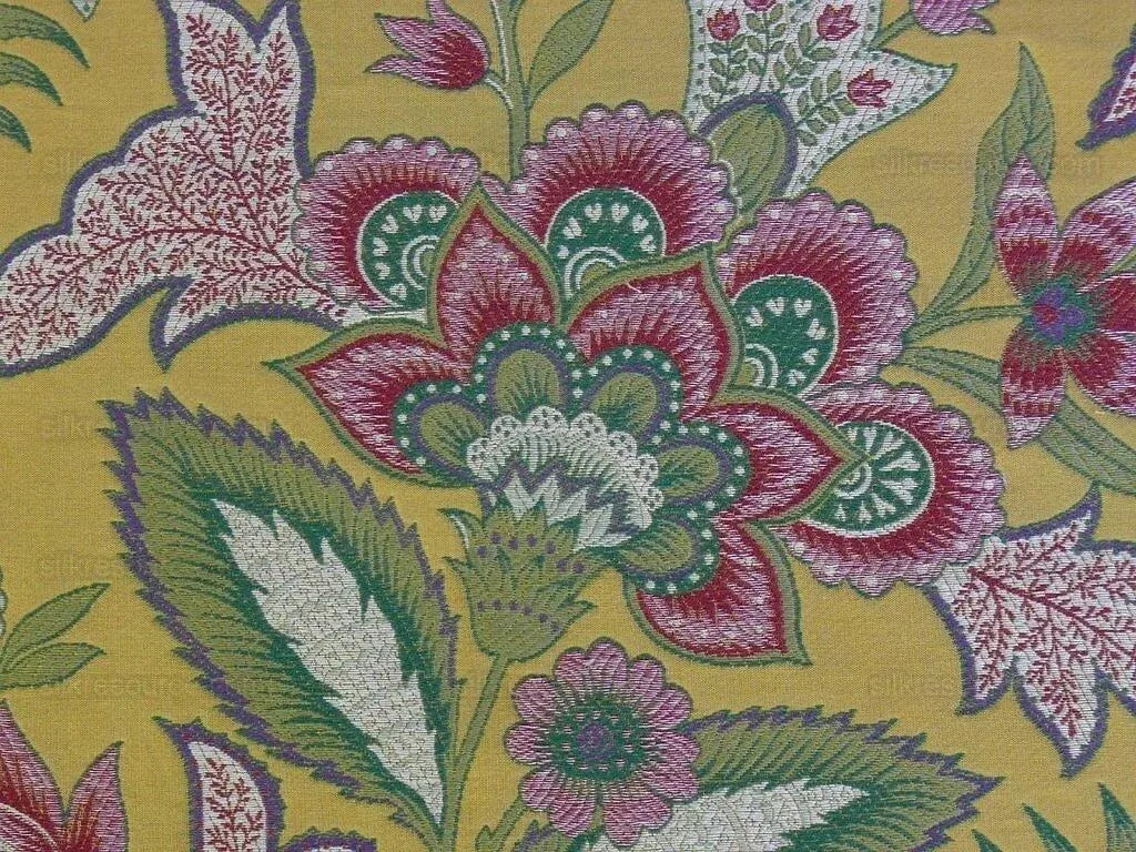 Scalamandre Tullamore Golden Lampas Jacobean Gold Green Red Bty