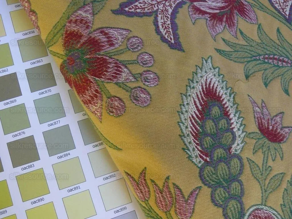 Scalamandre Tullamore Golden Lampas Jacobean Gold Green Red Bty