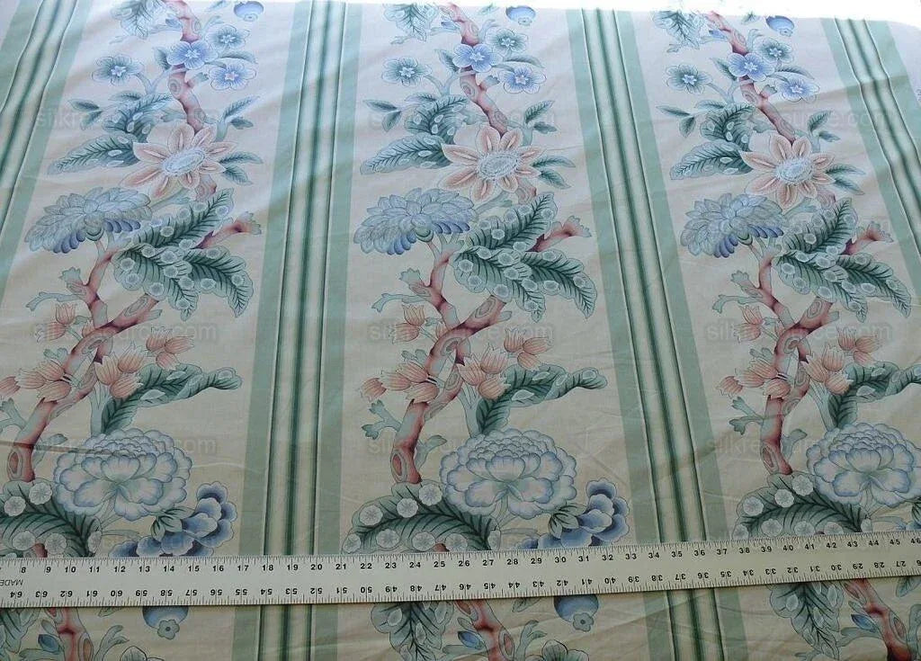 By Yd Brunschwig & Fils K'ang Hsi Cotton Tree Peony Chinoiserie Mint Green Blue Chintz
