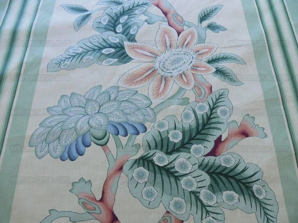 By Yd Brunschwig & Fils K'ang Hsi Cotton Tree Peony Chinoiserie Mint Green Blue Chintz