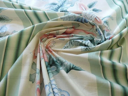 By Yd Brunschwig & Fils K'ang Hsi Cotton Tree Peony Chinoiserie Mint Green Blue Chintz