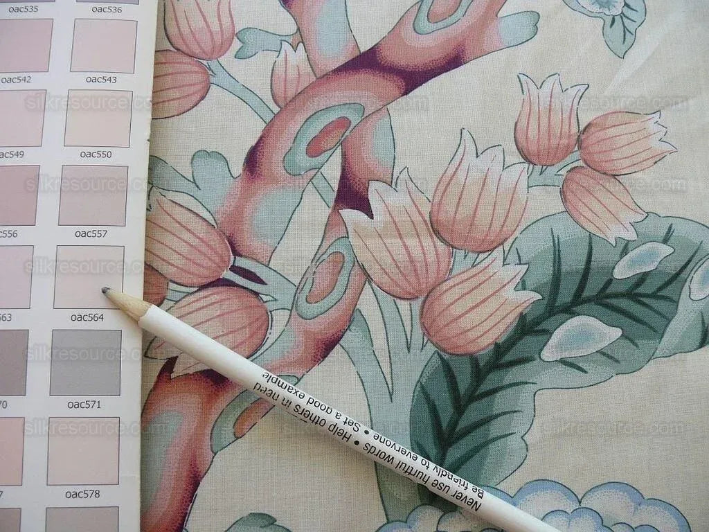 By Yd Brunschwig & Fils K'ang Hsi Cotton Tree Peony Chinoiserie Mint Green Blue Chintz