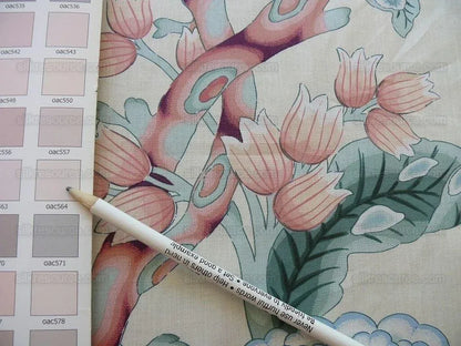 By Yd Brunschwig & Fils K'ang Hsi Cotton Tree Peony Chinoiserie Mint Green Blue Chintz