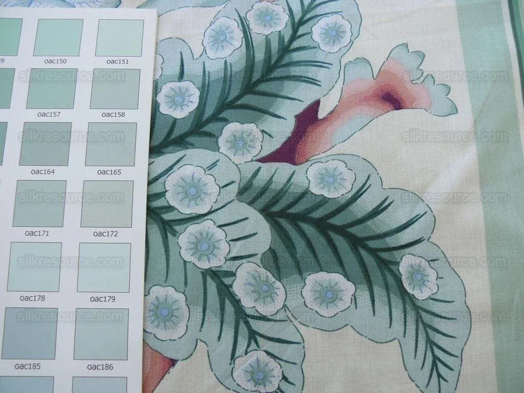 By Yd Brunschwig & Fils K'ang Hsi Cotton Tree Peony Chinoiserie Mint Green Blue Chintz