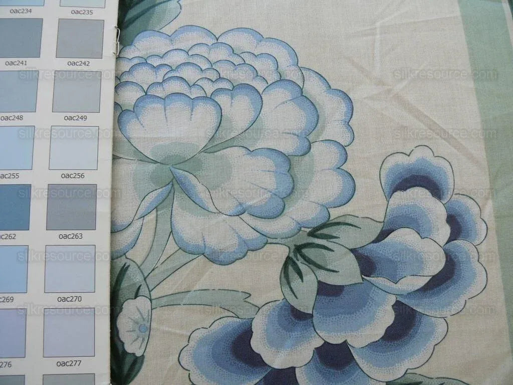 By Yd Brunschwig & Fils K'ang Hsi Cotton Tree Peony Chinoiserie Mint Green Blue Chintz