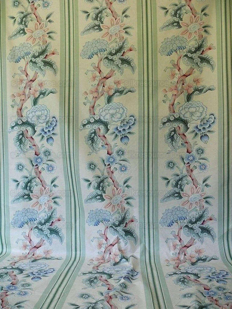 By Yd Brunschwig & Fils K'ang Hsi Cotton Tree Peony Chinoiserie Mint Green Blue Chintz