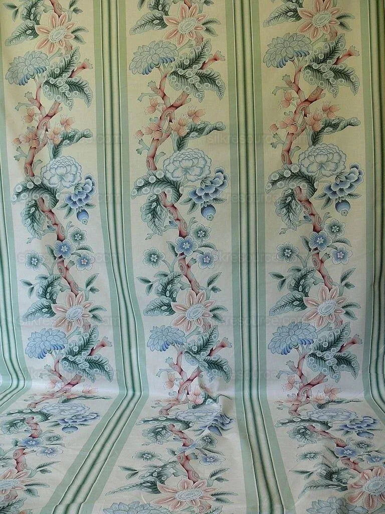 By Yd Brunschwig & Fils K'ang Hsi Cotton Tree Peony Chinoiserie Mint Green Blue Chintz