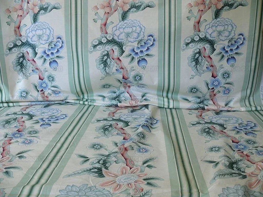 By Yd Brunschwig & Fils K'ang Hsi Cotton Tree Peony Chinoiserie Mint Green Blue Chintz