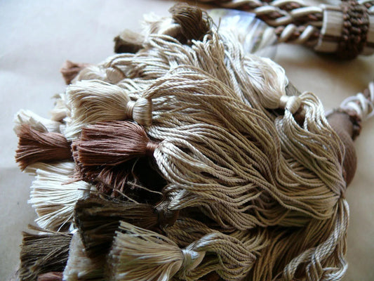 SCALAMANDRE VICHY 100% SILK DOUBLE TIE BACK TAN MAHOGANY MOCHA B