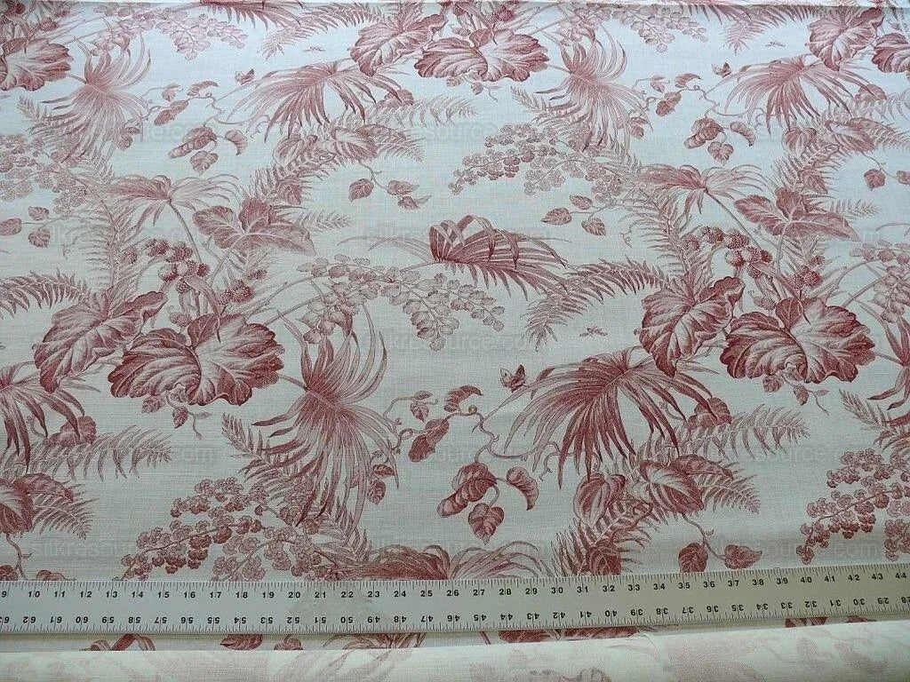 Bty Scalamandre Tropical Toile Printed Linen Coral Red On Ivory