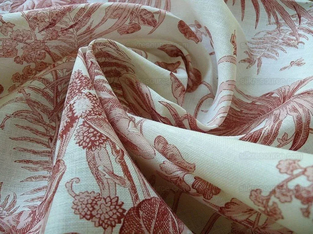 Bty Scalamandre Tropical Toile Printed Linen Coral Red On Ivory